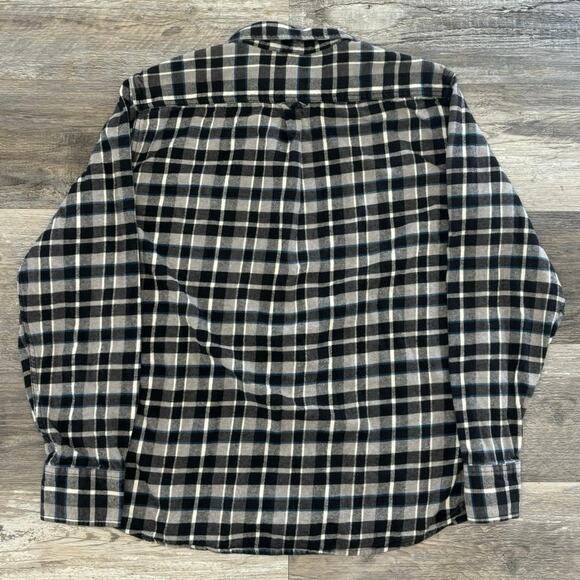 Eddie Bauer Black White Tartan Plaid Mens L Long‎ Sleeve Button Up Flannel Shirt - Picture 3 of 9